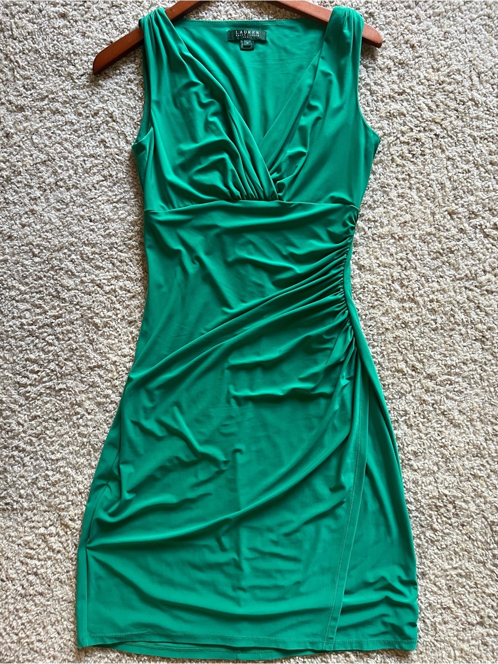 Lauren Ralph Lauren Emerald Green Sleeveless Faux-Wrap Mini Dress